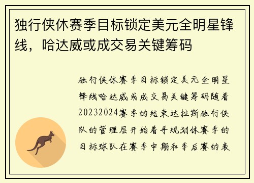 独行侠休赛季目标锁定美元全明星锋线，哈达威或成交易关键筹码